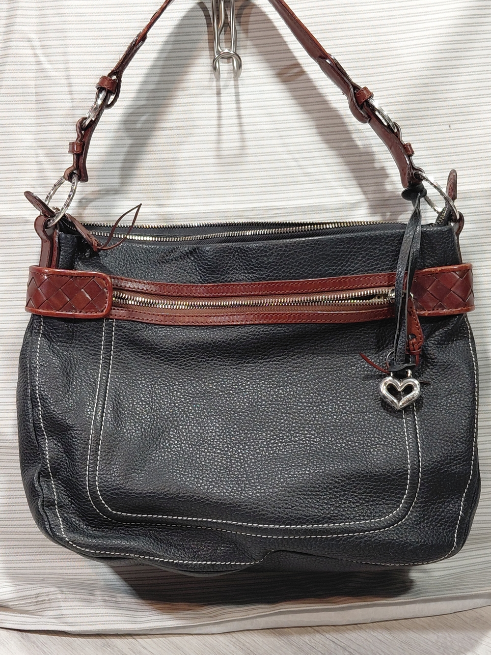 Vintage Pristine Brighton Black& Brown Leather Shoulder Bag #D488489